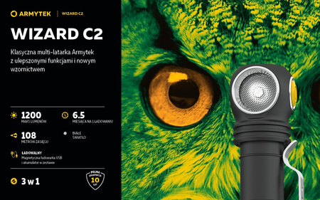 Latarka czołowa Armytek Wizard C2 Magnet USB White