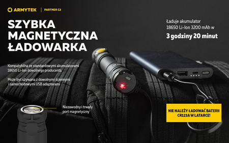 Latarka EDC Armytek Partner C2 Magnet USB White