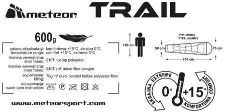 ŚPIWÓR METEOR TRAIL szary/czerwony