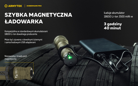 Latarka taktyczna myśliwska Armytek Dobermann Pro Magnet USB Warm Olive