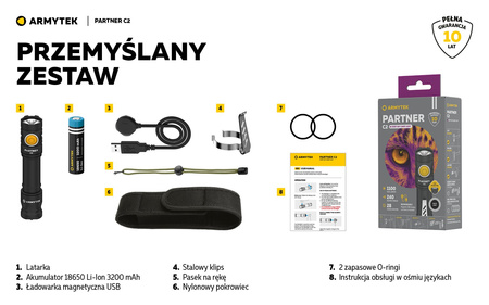 Latarka EDC Armytek Partner C2 Magnet USB White