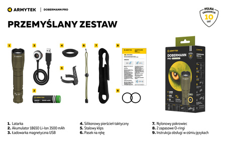 Latarka taktyczna myśliwska Armytek Dobermann Pro Magnet USB Warm Olive