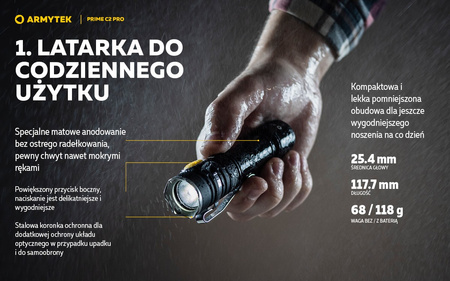 Latarka EDC Armytek Prime C2 Pro Magnet USB Warm