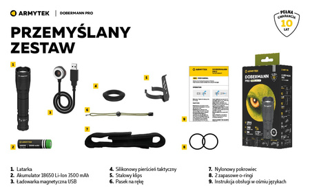 Latarka taktyczna myśliwska Armytek Dobermann Pro Magnet USB