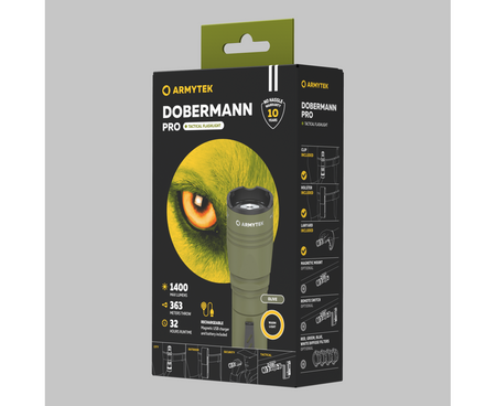 Latarka taktyczna myśliwska Armytek Dobermann Pro Magnet USB Warm Olive