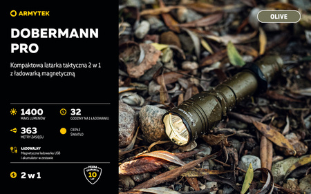 Latarka taktyczna myśliwska Armytek Dobermann Pro Magnet USB Warm Olive